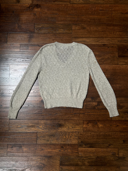 Vintage Penrose Lightweight Knit Sweater – Beige V-Neck Pullover – Medium
