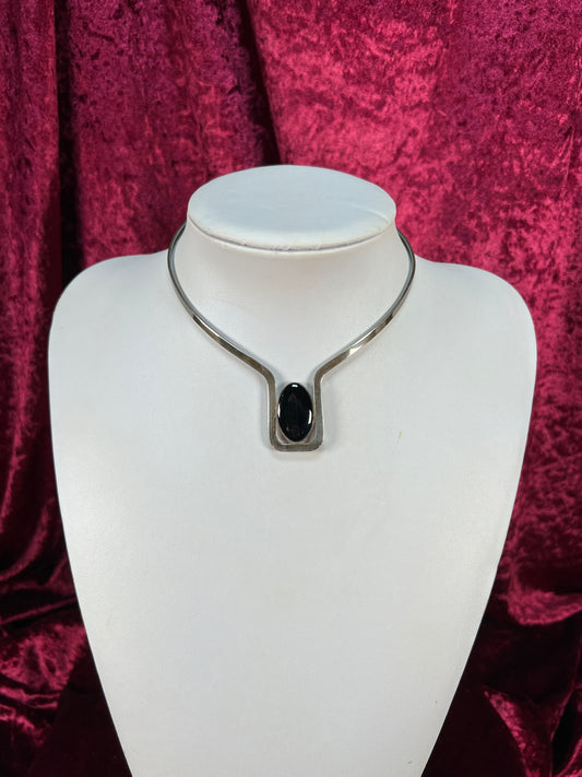 Vintage Jewelry - Modernist Collar Necklace - Sterling Silver - Black Onyx - JPA