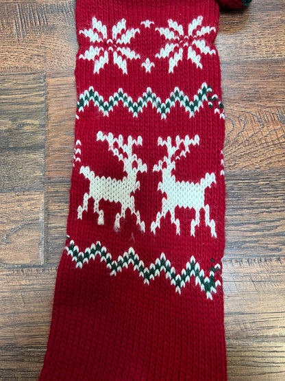 Vintage Christmas - Knit Stocking - White Reindeer on Red