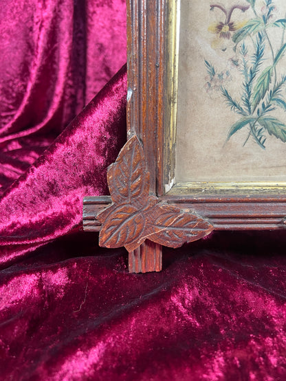 Vintage Wall Art - Antique Black Forest Style Frame - Spring Florals Illustration