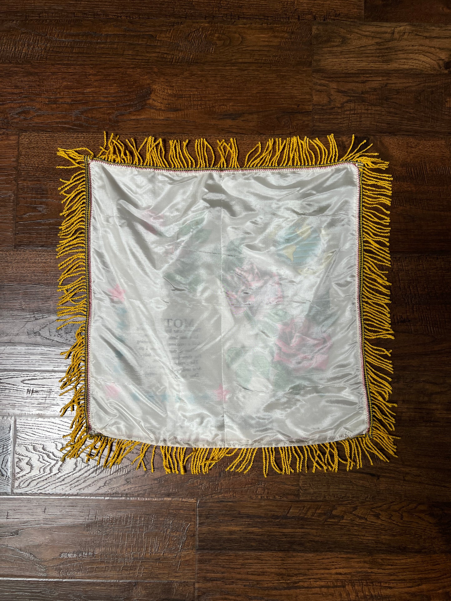 Vintage WWII Satin USMC Pillow Cover — Parris Island Mother Souvenir with Fringe