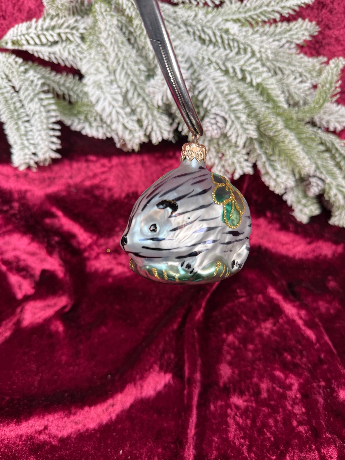Vintage Christmas - Handblown Glass Ornament - Silver Hedgehog