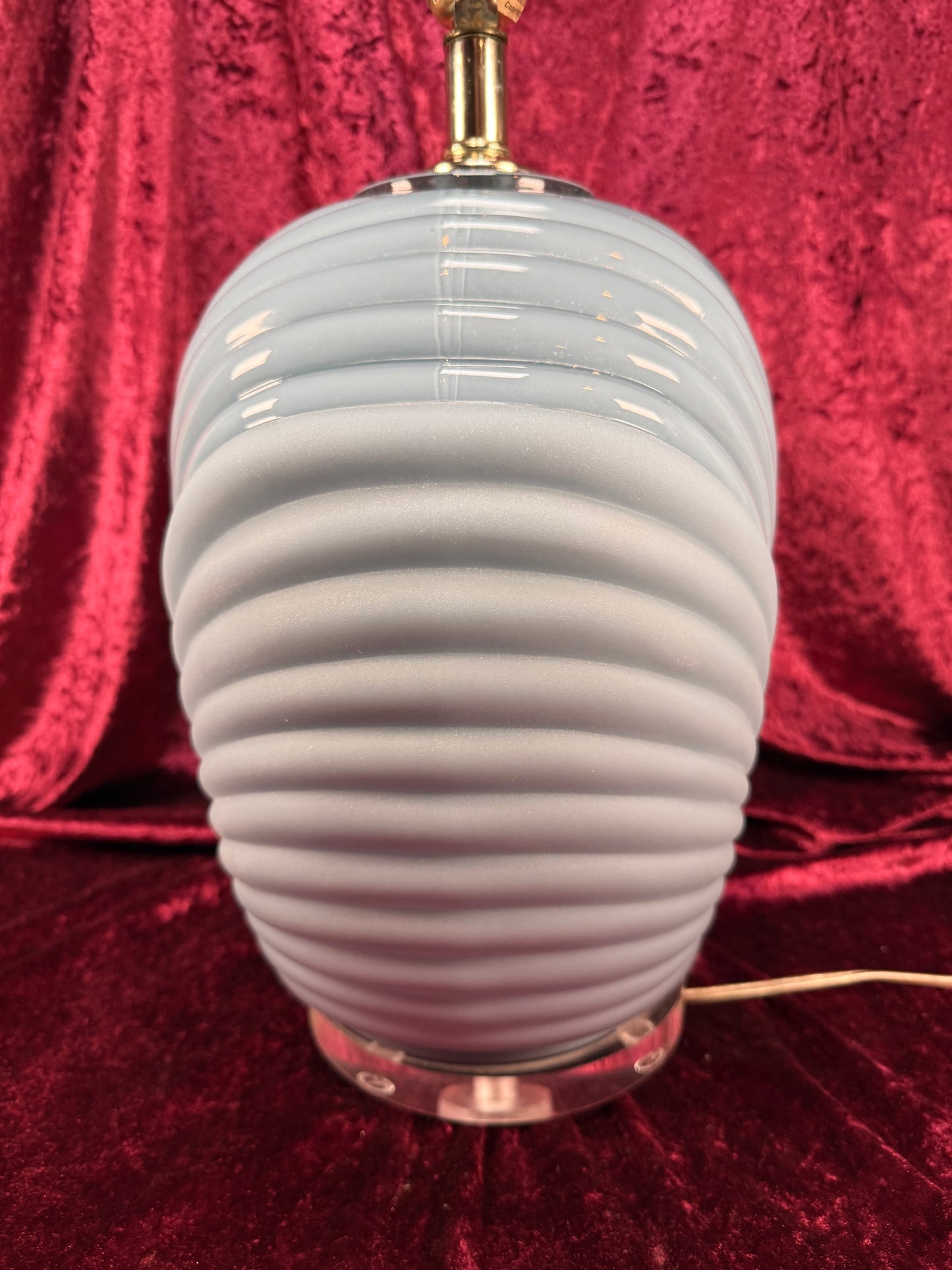 Vintage Lighting - Tabletop Lamp - 1980s Art Deco Revival Shell Pattern - Dusty Blue