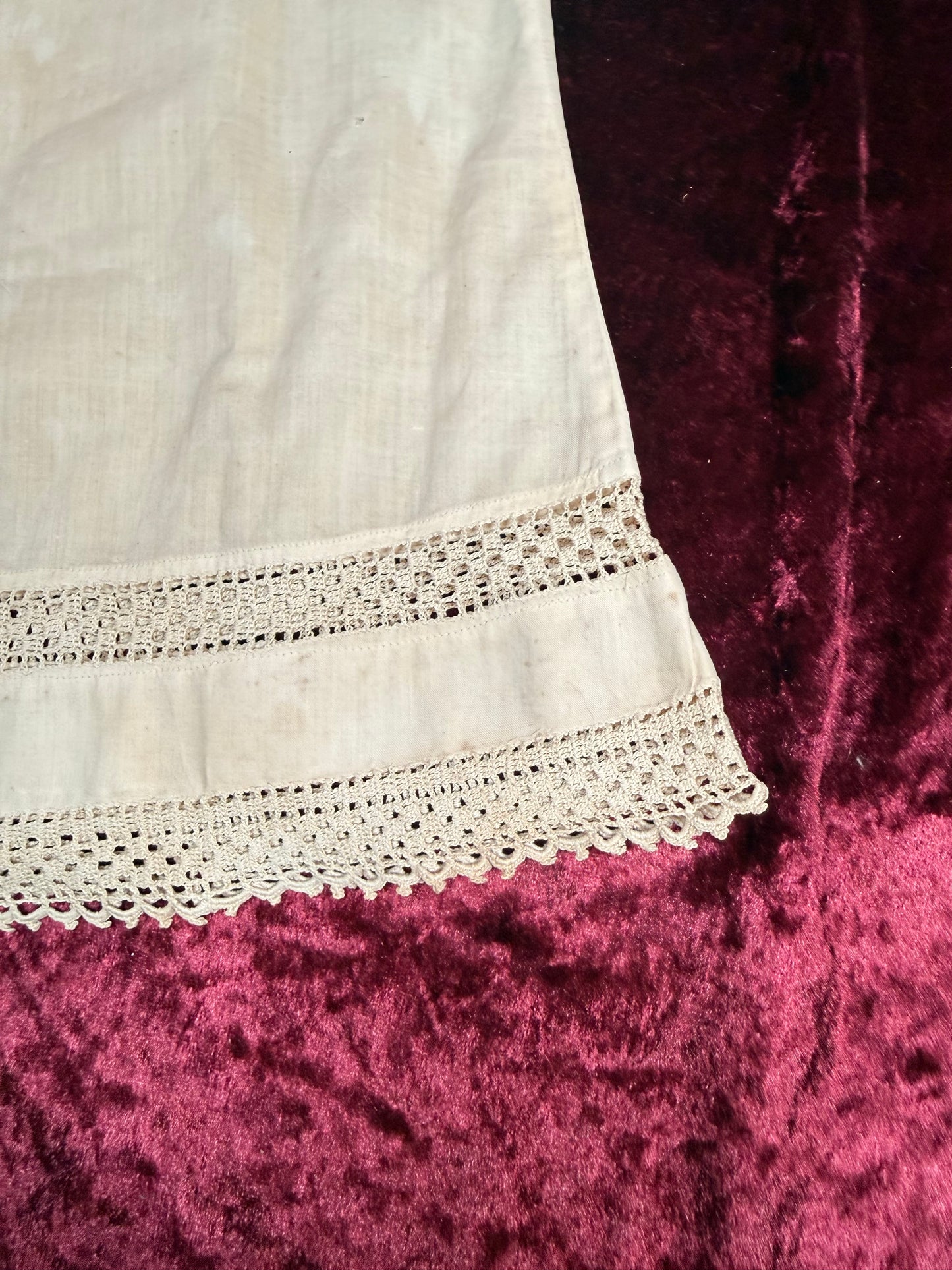 Antique Cotton Baby Dress – Crochet Lace Trim Edwardian Infant Sleeping Gown