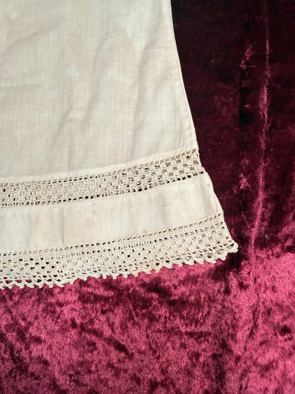 Antique Cotton Baby Dress – Crochet Lace Trim Edwardian Infant Sleeping Gown