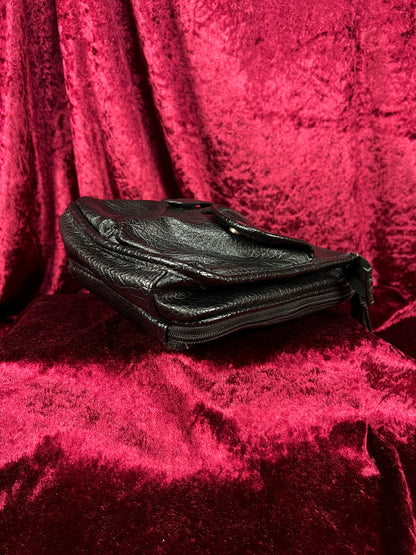 Vintage Faux Leather Crossbody Bag - Black Utility Pocket Shoulder Purse - Jaclyn Smith
