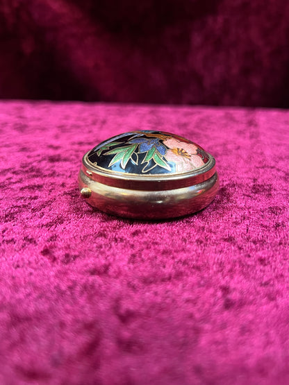 Vintage Vanity - 3-Compartment Pill Box - Cloisonné Lid - Blue Bird In a Flowering Tree