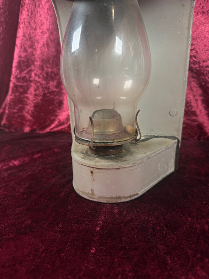 Antique Metal Railroad Wall Mount Oil Lantern – Gray Hurricane Lamp Glass Chimney - Eagle