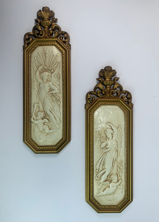 Vintage Wall Decor - Wall Plaques - Angels and Cherubs Relief - Dart Industries - 1967 - Set of 2