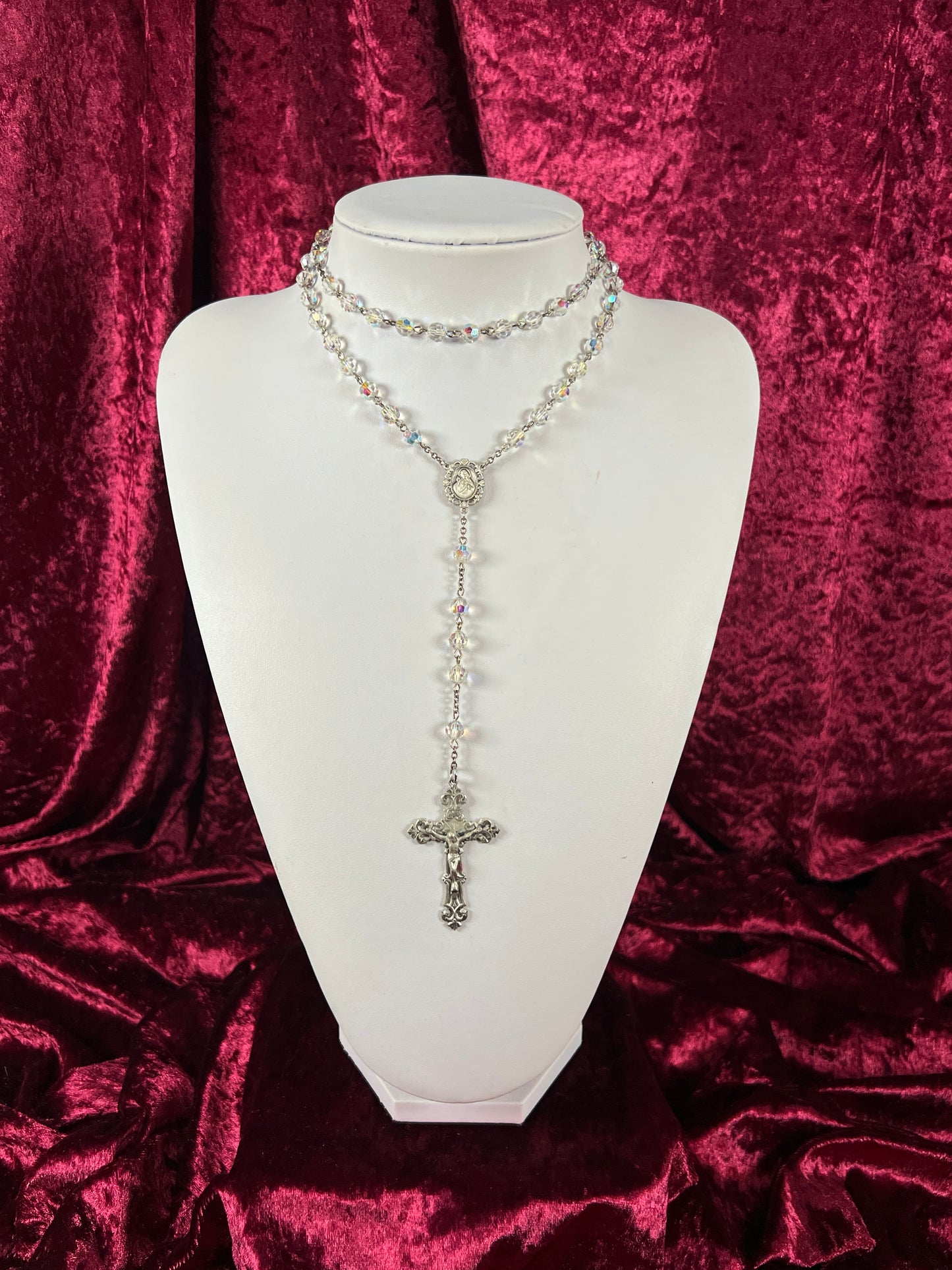 Vintage Jewelry - Italian Rosary - Sterling Silver - Aurora Borealis Faceted Beads - 20.25”