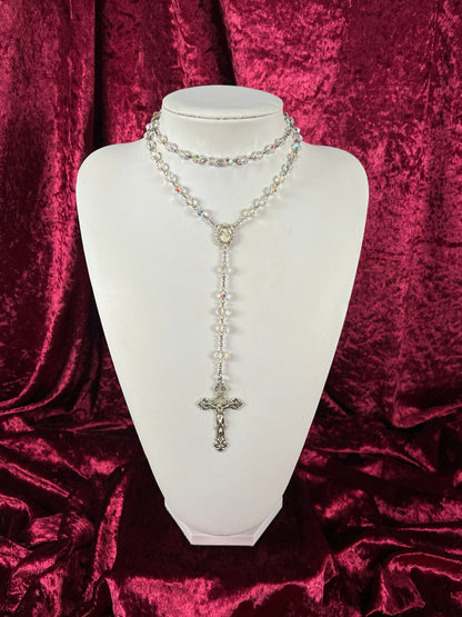 Vintage Jewelry - Italian Rosary - Sterling Silver - Aurora Borealis Faceted Beads - 20.25”