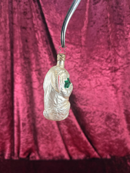 Vintage Christmas - Handblown Glass Ornament - Bunny Holding Carrot - 4"