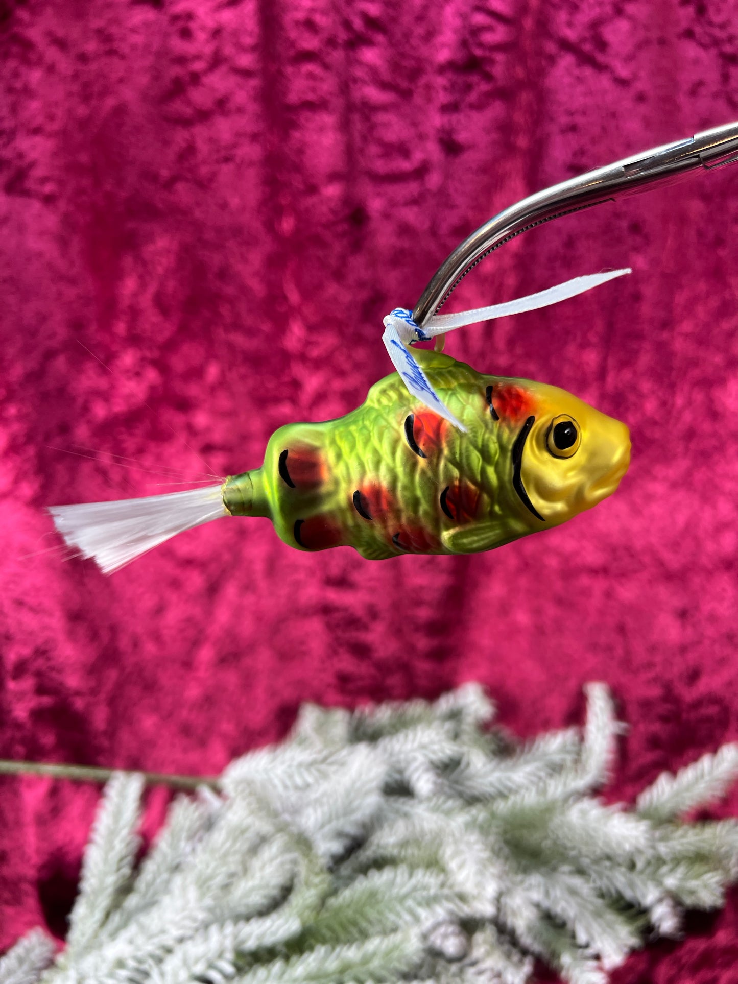 Vintage Christmas - Handblown Glass Ornament - Green Fish - Lauscha - Made In Germany