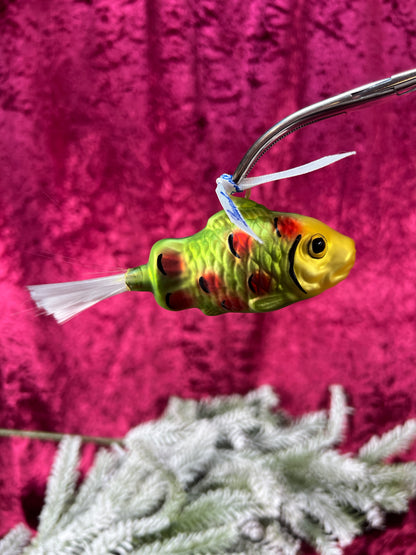 Vintage Christmas - Handblown Glass Ornament - Green Fish - Lauscha - Made In Germany