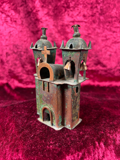 Vintage Religio - Miniature Ayacucho Church with Bells - Copper
