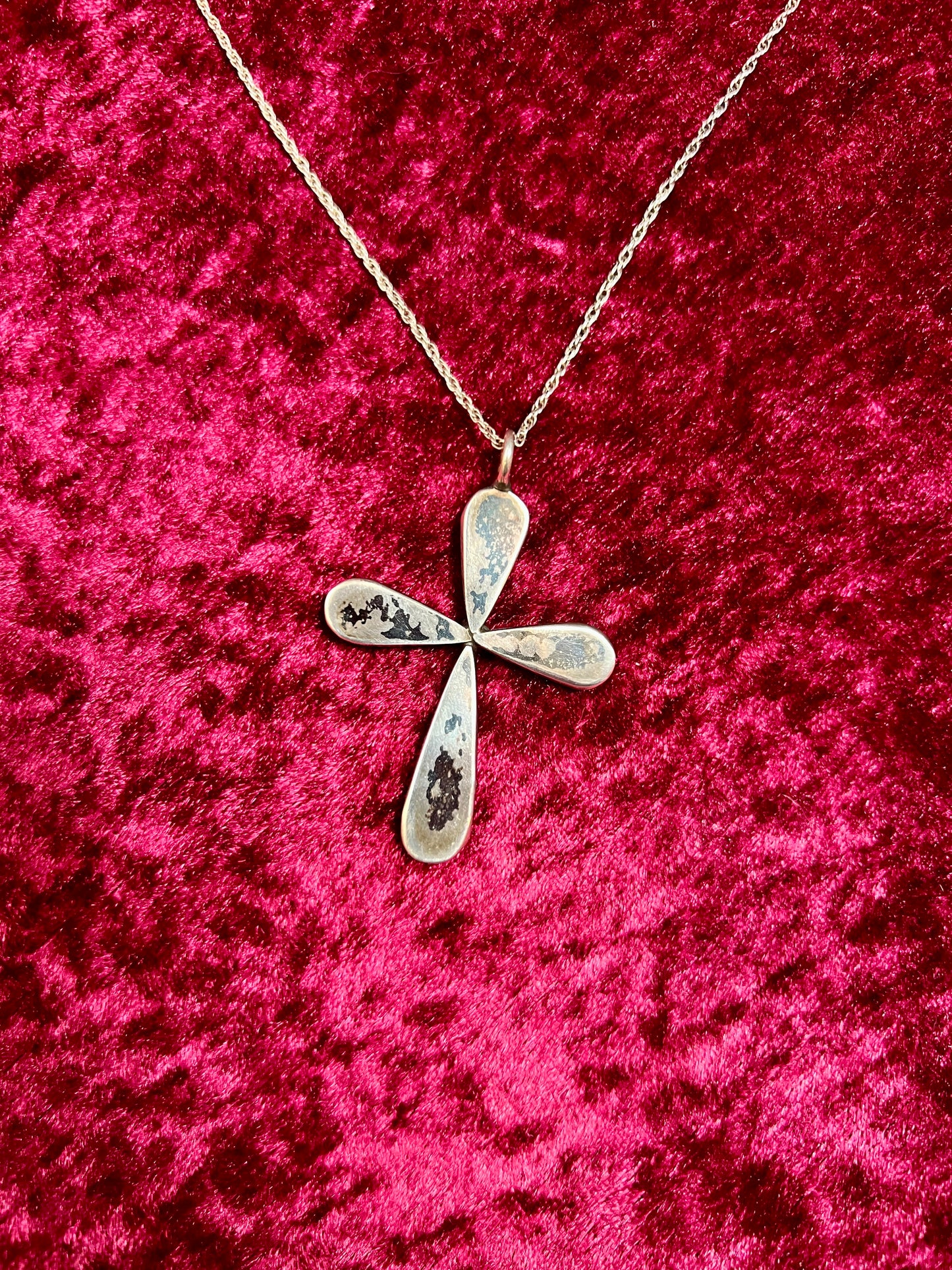 Vintage Jewelry - Pendant Necklace - Sterling Silver - Zuni Turquoise Cross