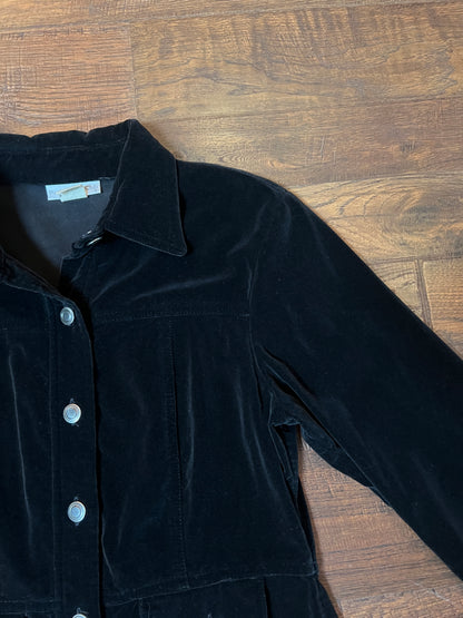 Vintage Paris Sport Club Cotton Velvet Utility Jacket - Black Fitted Snap Front - Medium