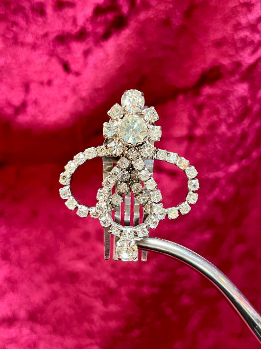 Vintage Accessory - Hair Clip - Round Cut Clear Rhinestone - Floral Spiral Design