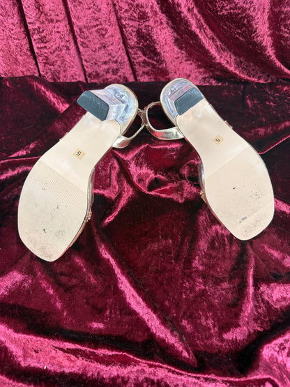 Vintage Shoes - Peep Toe Sling Backs with Lucite Heels and Gold Embellishments - Size 5