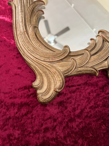 Vintage Syroco Wood Wall Mirror - Ornate Rococo Gold Hued Frame