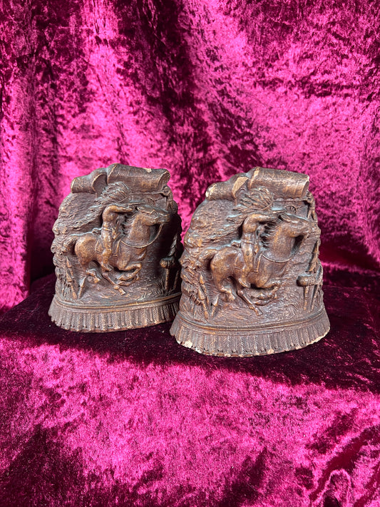 Vintage Home Decor - Bookends - Native American Warrior - Syroco