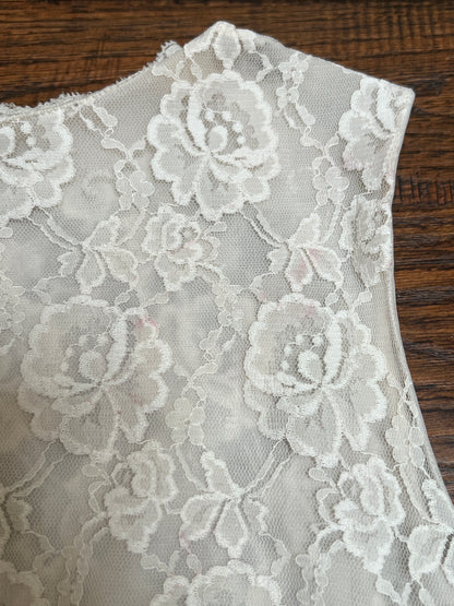 Vintage Clothing - Sheer Lace Tank Top - White English Roses - Medium