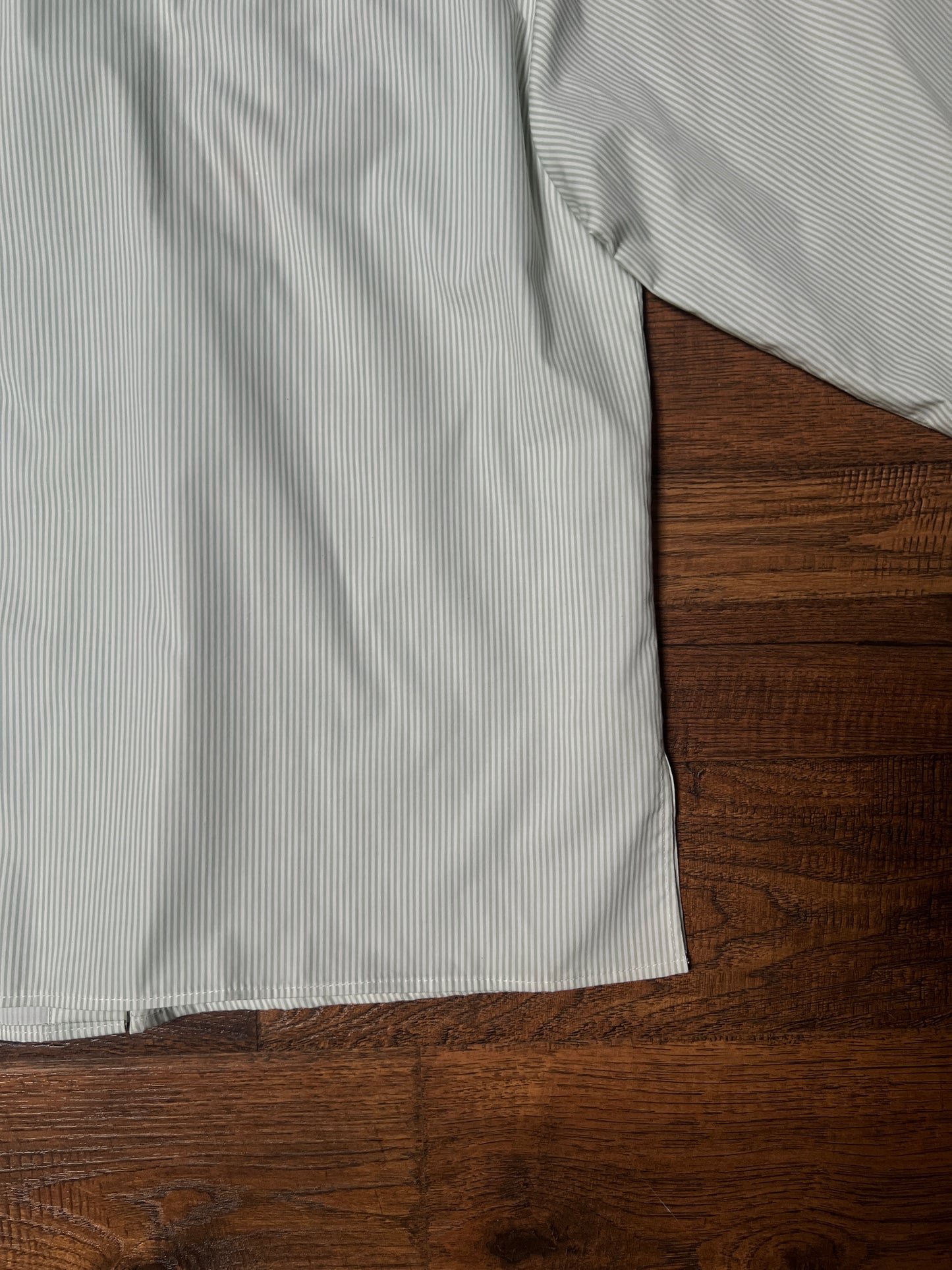 Vintage Koret Francisca Cotton Blend Blouse – Green Pinstripe Floral Embroidery – Medium