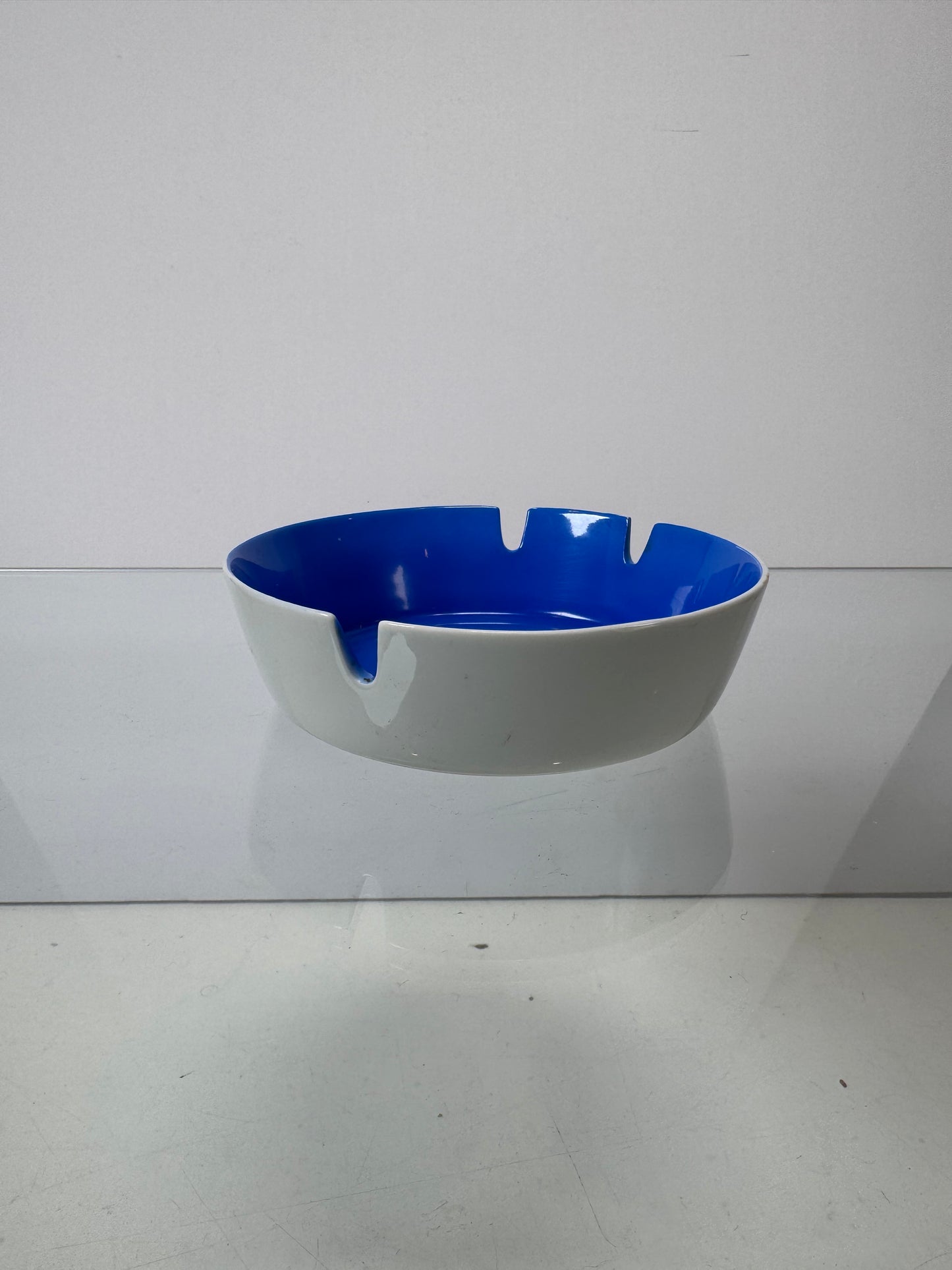 Vintage Ashtray - Bllue and White Glaze - 4"