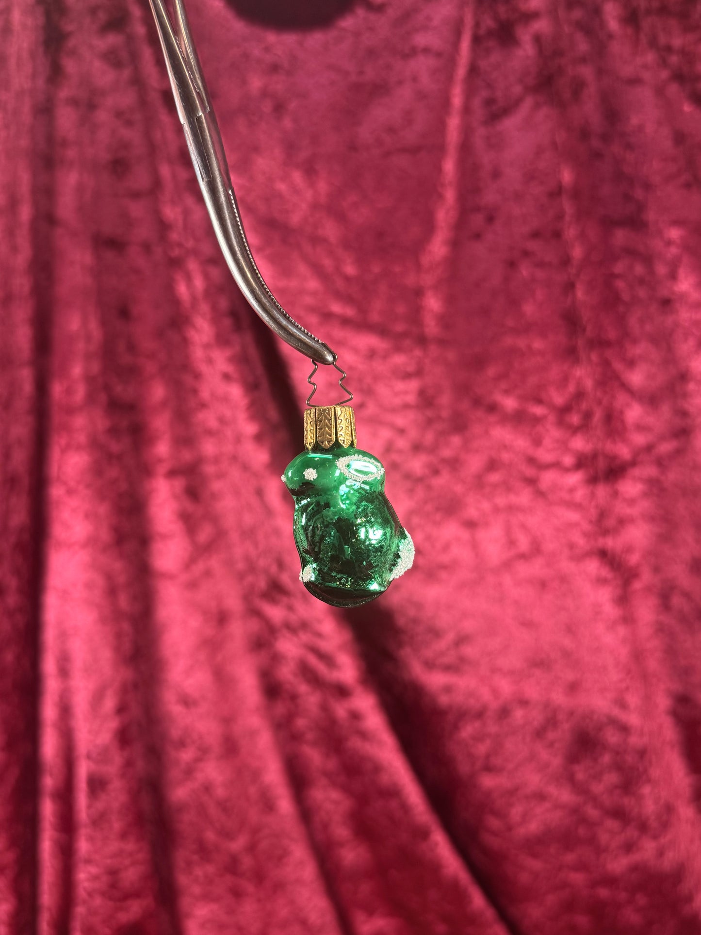 Vintage Christmas - Handblown Glass Ornament - Green Bunny - Czech Republic