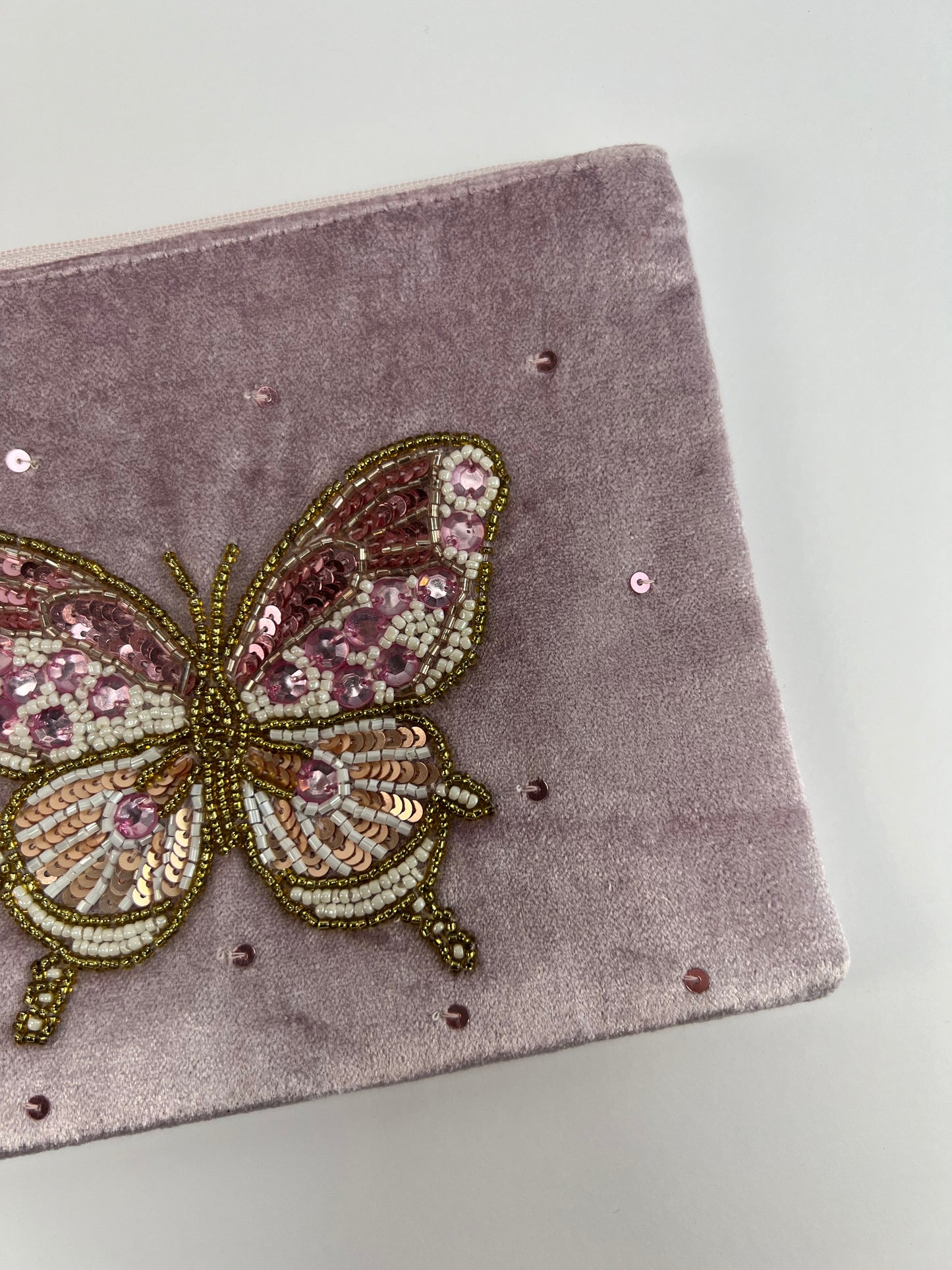 Purse - Wristlet Pouch - Sequin Butterfly - Lilac