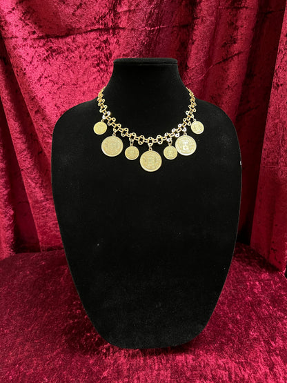 Vintage Jewelry - Reversible Necklace - Gold Tone Republique Francaise Coins - 17.5"