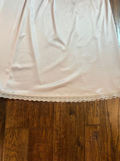 Vintage Clothing - Ankle Length Pink Skirt Slip with Lace Edge - Size Small