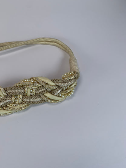 Vintage Waist Belt - Braided Cream Rope & Pearls