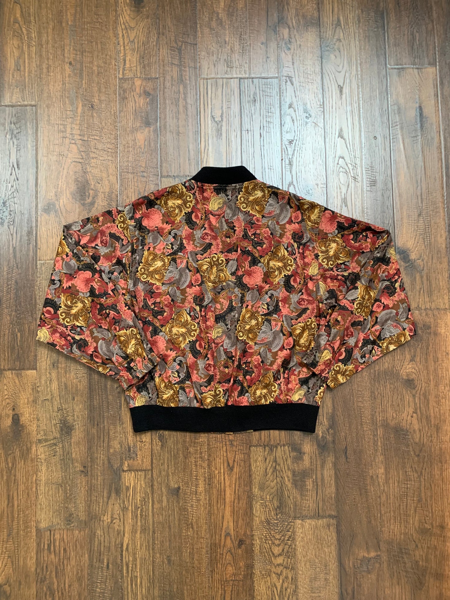 Vintage Clothing - Bomber Jacket - Pink & Gold Tapestry Print - Bette & Court Golf Collection - Medium