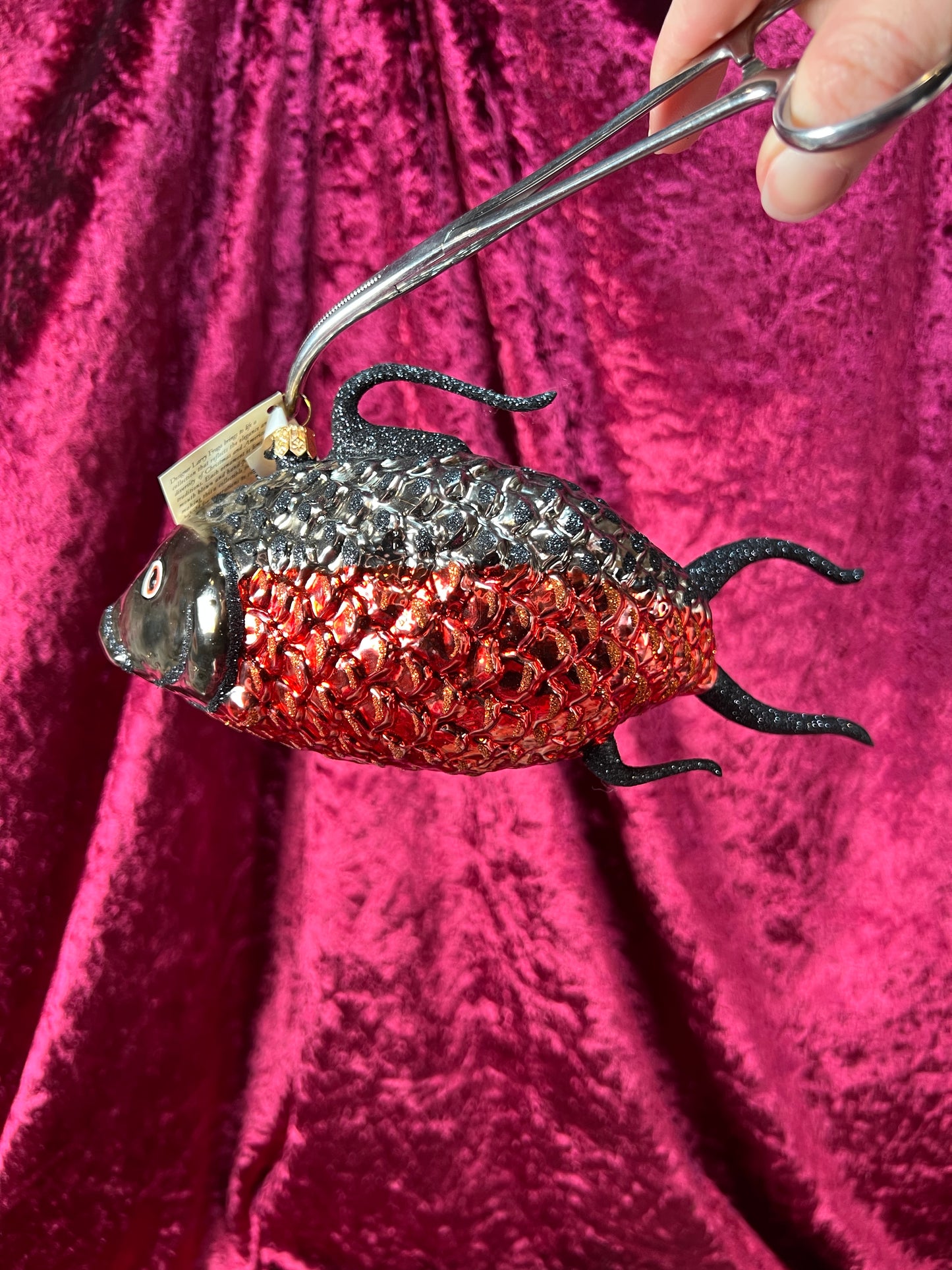 Vintage Christmas - Handblown Glass Ornament - Red and Black Koi Fish - Larry Fraga Designs