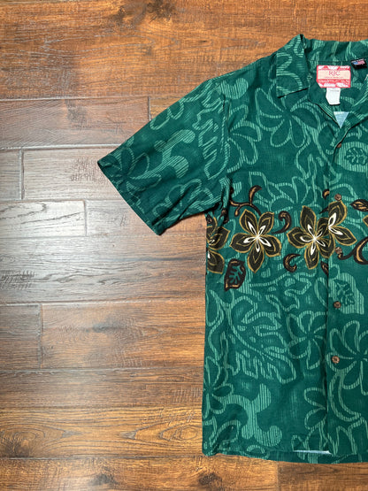 Vintage Clothing - Short Sleeve Hawaiian Shirt - Exotic Flowers on Green - RJC Limited - Medium