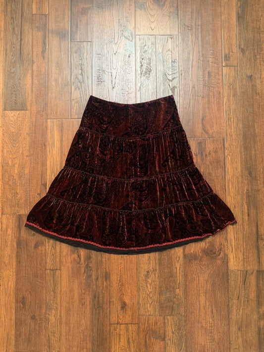 Cynthia Steffe Midi A-Line Skirt - Burgundy Velvet Paisley - Medium