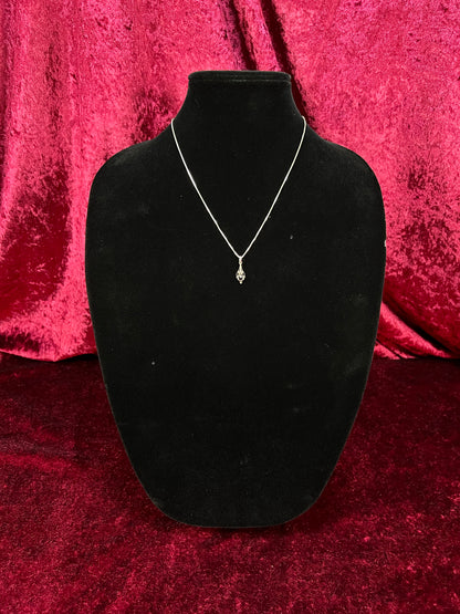 Vintage Sterling Silver Pendant Necklace - Black Onyx Openwork Drop Design