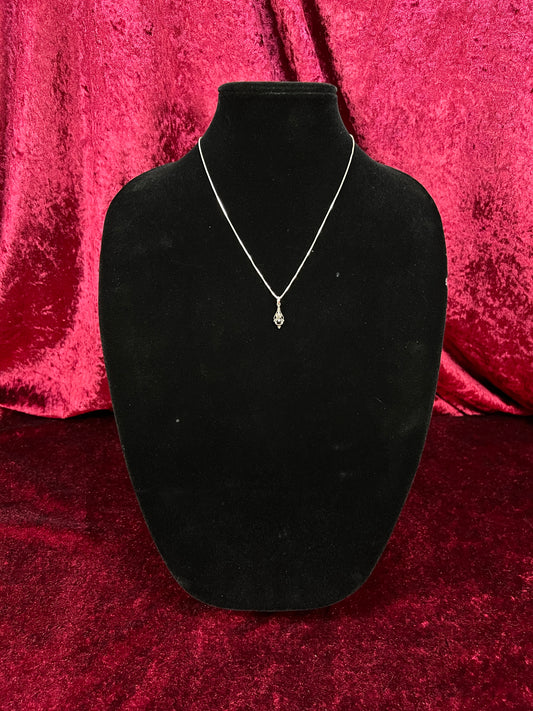 Vintage Sterling Silver Pendant Necklace - Black Onyx Openwork Drop Design