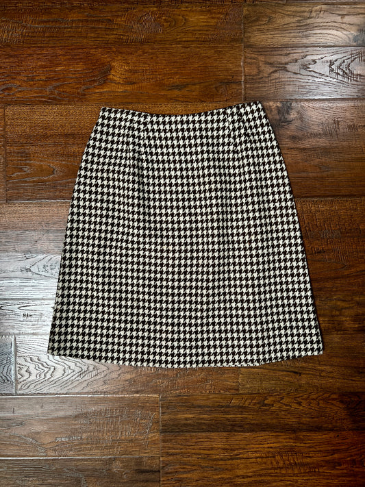 Vintage Houndstooth Skirt - Brown Cream Tailored A-Line - Size Small