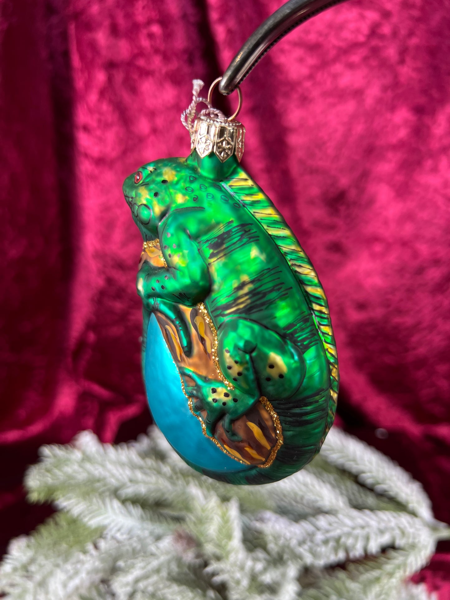 Vintage Christmas - Handblown Glass Ornament - Bright Green Lizard - Ornimals by Discovery Channel - Poland