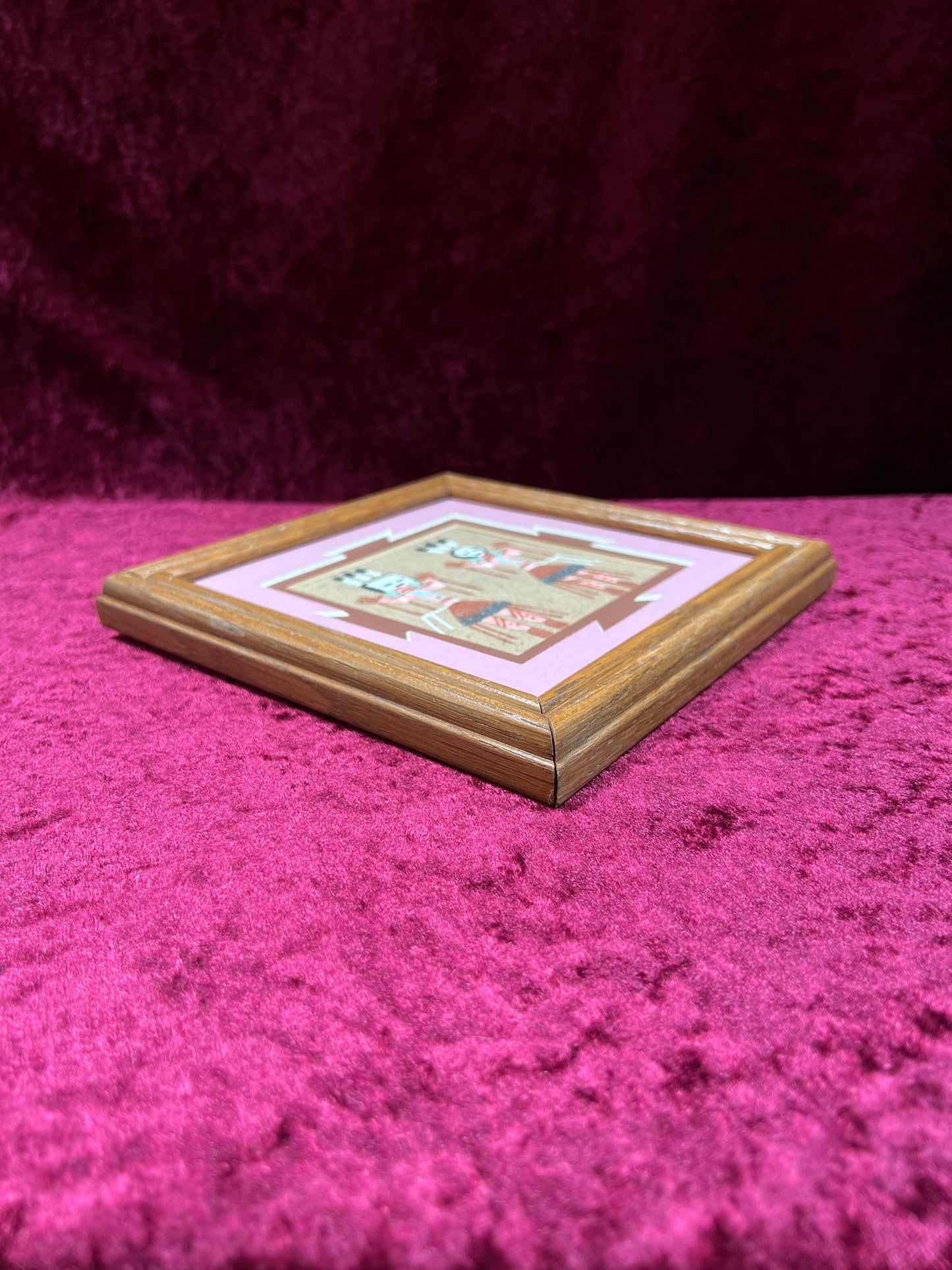 Vintage Sand Art Wall Hanging - Native American Kachina Figures Framed Artwork