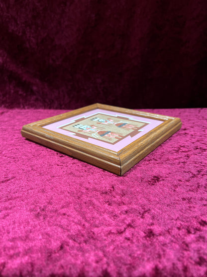 Vintage Sand Art Wall Hanging - Native American Kachina Figures Framed Artwork