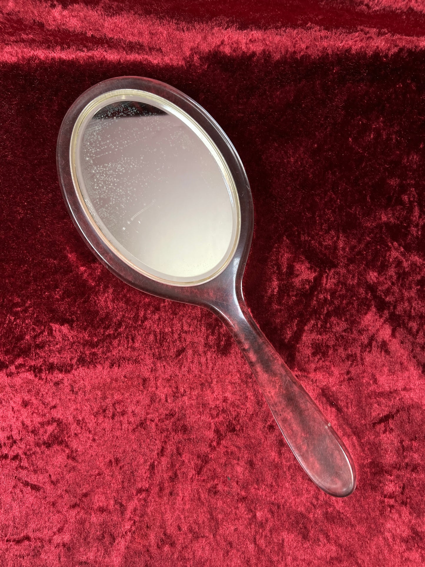 Vintage Lucite Hand Mirror - Reverse Carved Rose Bouquet Vanity Mirror