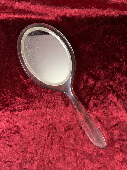 Vintage Lucite Hand Mirror - Reverse Carved Rose Bouquet Vanity Mirror