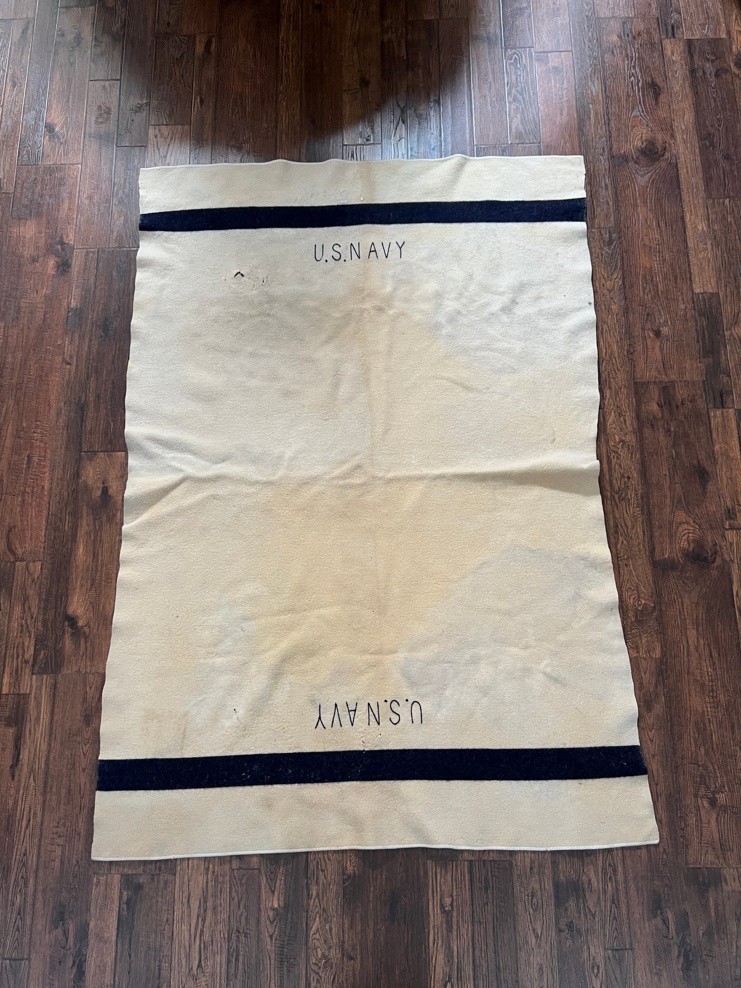 Vintage Military Issue Wool Blanket – WWII US Navy Blue Stripe