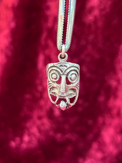 Vintage Jewelry - Necklace Pendant - Sterling Silver - Scary Tiki Mask