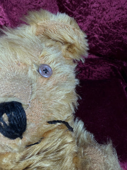 Antique Jointed Mohair Teddy Bear – Golden Yellow with Button Eyes - 17.5"