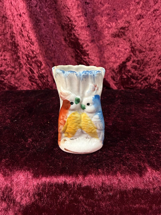 Vintage Miniature Ceramic Bud Vase – Kissing Cockatoos Relief - Made in Japan