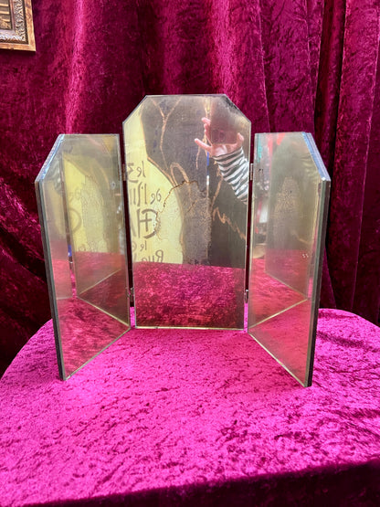 Vintage Home Decor - Triptych Vanity Mirror with Spooky Finish